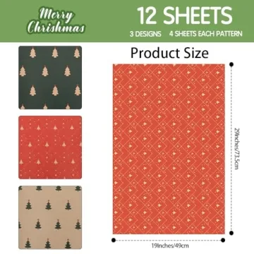 Vibrant Christmas Wrapping Paper Set - 12 Sheets for All Occasions