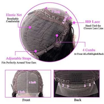 Baluiki 4x4 Lace Closure Wigs (16inch ) Body Wave Lace Front Wigs Human Hair With Baby Hair 150% Density Body Wave Wigs For Black Women Natural Color