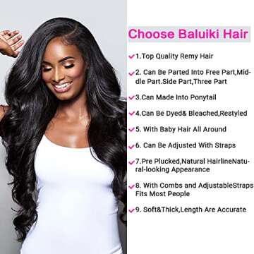 Baluiki 4x4 Lace Closure Wigs (16inch ) Body Wave Lace Front Wigs Human Hair With Baby Hair 150% Density Body Wave Wigs For Black Women Natural Color