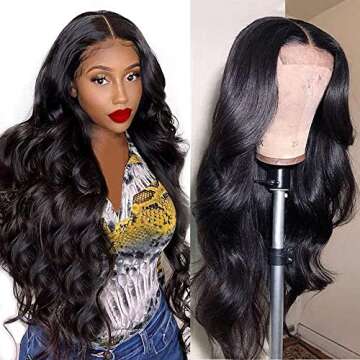 Baluiki 4x4 Lace Closure Wigs (16inch ) Body Wave Lace Front Wigs Human Hair With Baby Hair 150% Density Body Wave Wigs For Black Women Natural Color