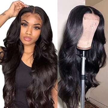 Baluiki 4x4 Lace Closure Wigs (16inch ) Body Wave Lace Front Wigs Human Hair With Baby Hair 150% Density Body Wave Wigs For Black Women Natural Color