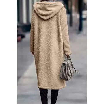 PRETTYGARDEN Women's Fashion Winter Coats Fuzzy Fleece Long Hooded Jackets Button Down Faux Fur Warm Outerwear (Dark Beige Yellow,Small)