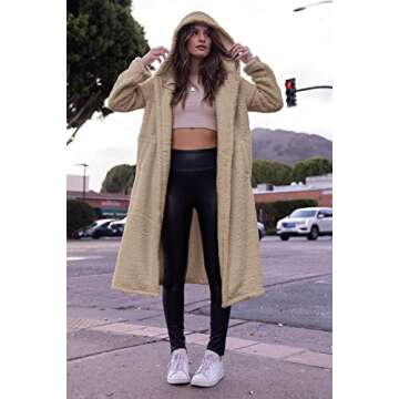 PRETTYGARDEN Women's Fashion Winter Coats Fuzzy Fleece Long Hooded Jackets Button Down Faux Fur Warm Outerwear (Dark Beige Yellow,Small)