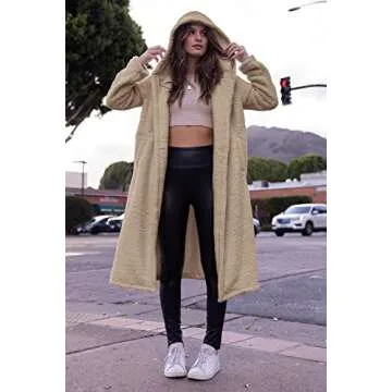 PRETTYGARDEN Women's Fashion Winter Coats Fuzzy Fleece Long Hooded Jackets Button Down Faux Fur Warm Outerwear (Dark Beige Yellow,Small)