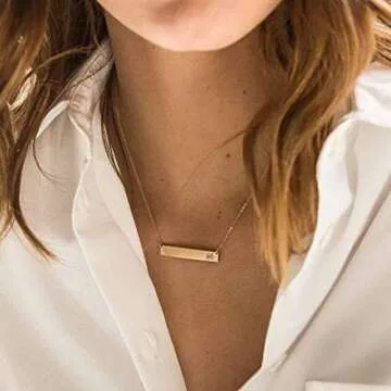 Bar Initial Necklace, Dainty 14K Gold Plated Engraved Monogram Letter H Bar Initial Necklace, Single Horizontal Bar Pendant Necklace for Women Teen Girls Mothers Day Valentines Gifts for Teenage Girl