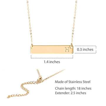 Bar Initial Necklace, Dainty 14K Gold Plated Engraved Monogram Letter H Bar Initial Necklace, Single Horizontal Bar Pendant Necklace for Women Teen Girls Mothers Day Valentines Gifts for Teenage Girl