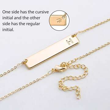 Bar Initial Necklace, Dainty 14K Gold Plated Engraved Monogram Letter H Bar Initial Necklace, Single Horizontal Bar Pendant Necklace for Women Teen Girls Mothers Day Valentines Gifts for Teenage Girl
