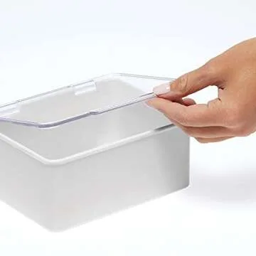 mDesign Plastic Cosmetic Storage Organizer Box Containers, Hinged Lid for Bedroom, Bathroom Vanity Shelf or Cabinet, Holds Masks, Palettes, Nail Polish, Lumiere Collection, Stone Gray/Clear