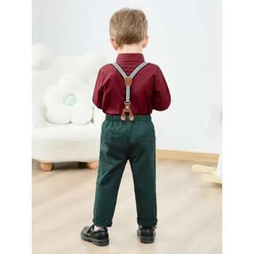ZOEREA Toddler Baby Boy Suit Clothes Gentleman Wedding Outfits Long Sleeve Dress Shirt + Suspender Pants + Bowtie Wine Red 4-5T