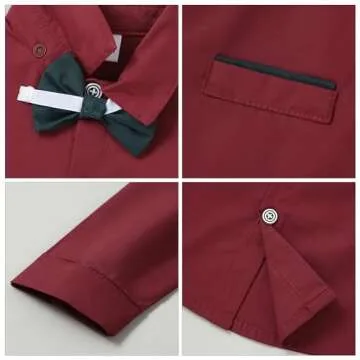 ZOEREA Toddler Baby Boy Suit Clothes Gentleman Wedding Outfits Long Sleeve Dress Shirt + Suspender Pants + Bowtie Wine Red 4-5T