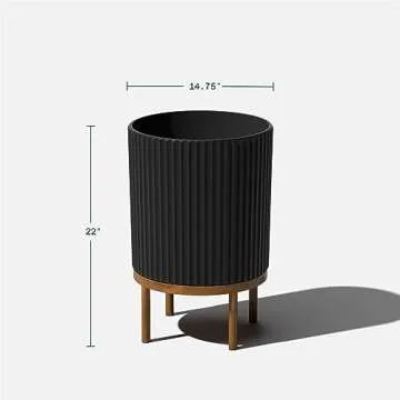 Veradek Demi Series Round Planter w/Stand for Porch/Patio | Durable Plastic-Concrete & Wooden Stand | Modern Décor for Tall Plants, Flowers
