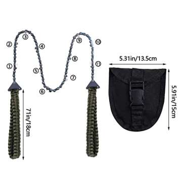 Sucrain Pocket Chainsaw with Paracord Handle, Folding Chain Hand Saw, Emergency Outdoor Survival Gear for Camping, Hunting, Hiking, Cutting Wood & Tree (Army Green, 11 Teeth, 24'' Long)