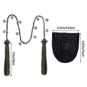 Sucrain Pocket Chainsaw with Paracord Handle, Folding Chain Hand Saw, Emergency Outdoor Survival Gear for Camping, Hunting, Hiking, Cutting Wood & Tree (Army Green, 11 Teeth, 24'' Long)