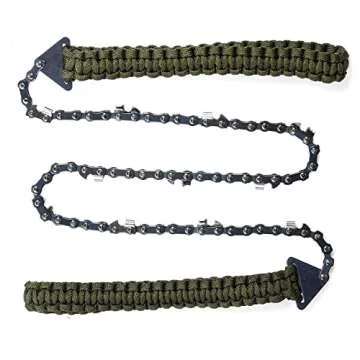 Sucrain Pocket Chainsaw with Paracord Handle, Folding Chain Hand Saw, Emergency Outdoor Survival Gear for Camping, Hunting, Hiking, Cutting Wood & Tree (Army Green, 11 Teeth, 24'' Long)