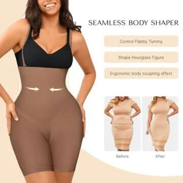 SHAPELLX High Waist Shapewear Tummy Control Boy Shorts for Women Under Shorts Plus Size Brown