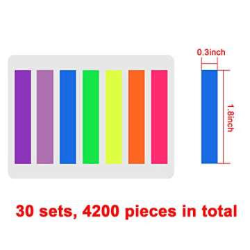 SIQUK 4200 Pieces Flag Tabs Colored Page Markers Sticky Index Tabs Page Flags, 30 Sets 7 Colors