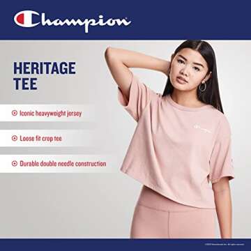 Champion womens Heritage Cropped Tee, Script Logo T Shirt, Black, Medium US