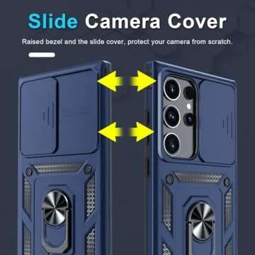 Janmitta Compatible with Samsung Galaxy S25 Ultra Case Built in Slide Camera Lens Cover+Screen Protector+Finger Ring Holder Kickstand,Heavy Duty Shockproof Full Body Phone Cover,2025 Blue