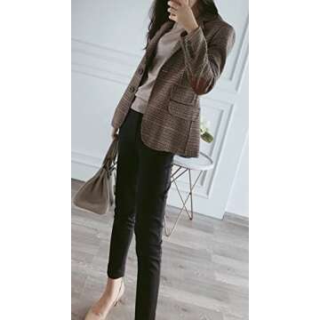 CHARTOU Women's Chic Lapel Collar Plaid 2-Button Business Work Office Blazer Suit Jacket (Small, Bro...