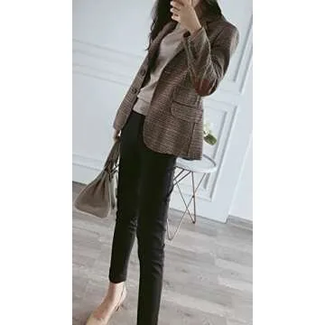 CHARTOU Women's Chic Lapel Collar Plaid 2-Button Business Work Office Blazer Suit Jacket (Small, Bro...