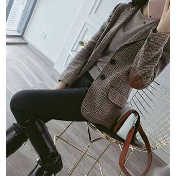 CHARTOU Women's Chic Lapel Collar Plaid 2-Button Business Work Office Blazer Suit Jacket (Small, Brown)