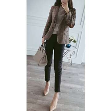 CHARTOU Women's Chic Lapel Collar Plaid 2-Button Business Work Office Blazer Suit Jacket (Small, Brown)