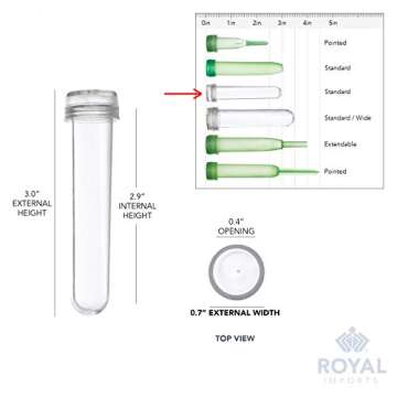 Royal Imports Floral Water Tubes/Vials for Flower Arrangements, Clear - 3" (1/2" Opening) - Standard - 100/Pack - w/Caps