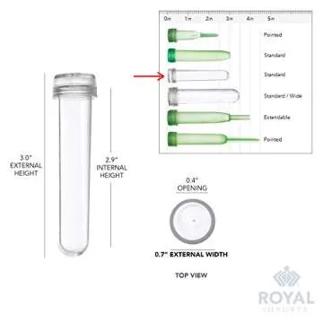 Royal Imports Floral Water Tubes/Vials for Flower Arrangements, Clear - 3" (1/2" Opening) - Standard - 100/Pack - w/Caps