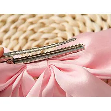 Furling Pompoms Hair Bow Clip 1pc Big Pink Satin Long-Tail Alligator Clips Hair Ribbon Bows Barrette for Women