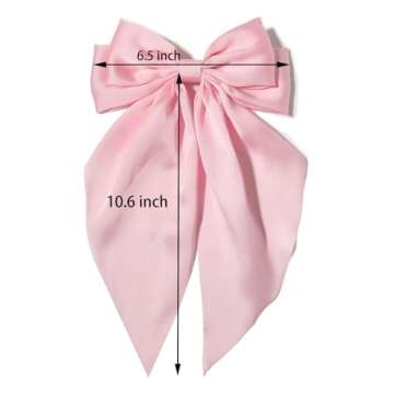 Furling Pompoms Hair Bow Clip 1pc Big Pink Satin Long-Tail Alligator Clips Hair Ribbon Bows Barrette for Women