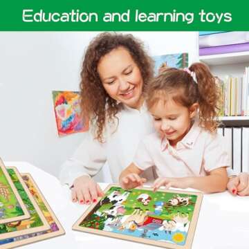 Wooden Puzzles for Kids Ages 3-5, 6 Packs 24 PCs Jigsaw Puzzles Preschool Educational Brain Teaser B...
