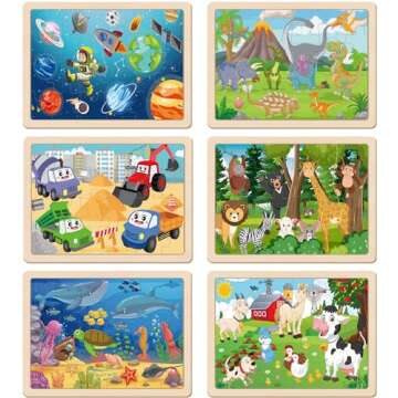 Wooden Puzzles for Kids Ages 3-5, 6 Packs 24 PCs Jigsaw Puzzles Preschool Educational Brain Teaser Boards Toys Gifts for Children, Wood Puzzles for 3 4 5 6 Year Old Boys Girls