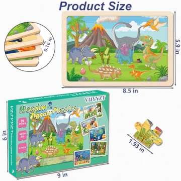 Wooden Puzzles for Kids Ages 3-5, 6 Packs 24 PCs Jigsaw Puzzles Preschool Educational Brain Teaser Boards Toys Gifts for Children, Wood Puzzles for 3 4 5 6 Year Old Boys Girls