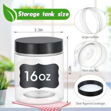36PCS16OZ Plastic Jars with Screw On Lids, Pen and Labels Refillable Empty Round Slime Cosmetics Con...