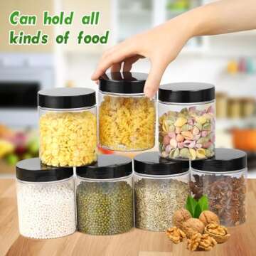 36PCS16OZ Plastic Jars with Screw On Lids, Pen and Labels Refillable Empty Round Slime Cosmetics Containers for Storing Dry Food, Makeup, Slime, Honey Jam, Cream, Butter, Lotion (matte black)