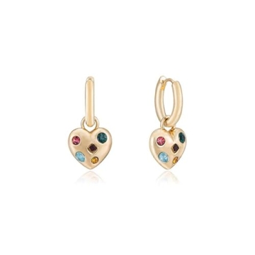 Ettika Gold Earrings. Dangle Earrings for Women, Rainbow Crystal Heart Earrings. 18k Gold Plated Ear...