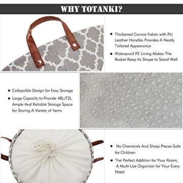 TOTANKI 48L Large Laundry Basket with Durable Handles