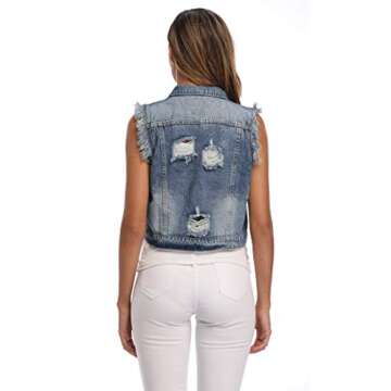 MISS MOLY Women Denim Vest Sleeveless Cropped Jean Vest Jacket with Chest Pockets-L Light Blue 2