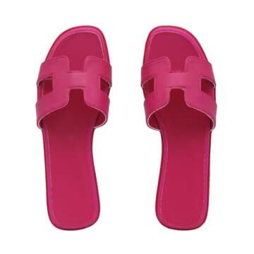 Women's Flat Sandals, Slip on Slides Summer Fall Shoes Cute Open Toe Slippers (Magenta Pink, Adult, ...