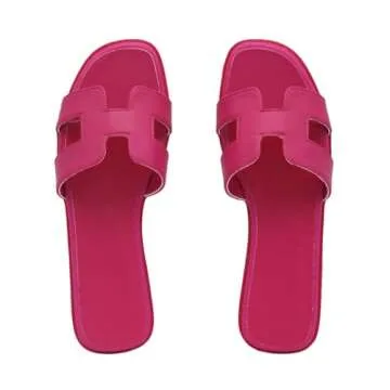 Women's Flat Sandals, Slip on Slides Summer Fall Shoes Cute Open Toe Slippers (Magenta Pink, Adult, ...