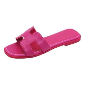 Women's Flat Sandals, Slip on Slides Summer Fall Shoes Cute Open Toe Slippers (Magenta Pink, Adult, Women, 10, Numeric, US Footwear Size System, Medium)