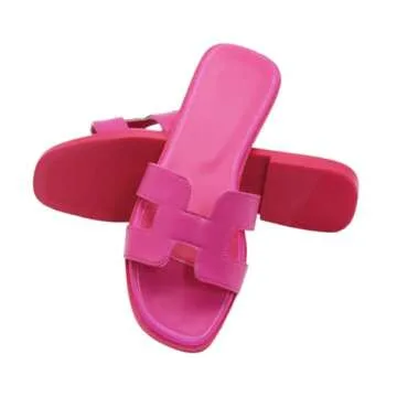 Women's Flat Sandals, Slip on Slides Summer Fall Shoes Cute Open Toe Slippers (Magenta Pink, Adult, Women, 10, Numeric, US Footwear Size System, Medium)