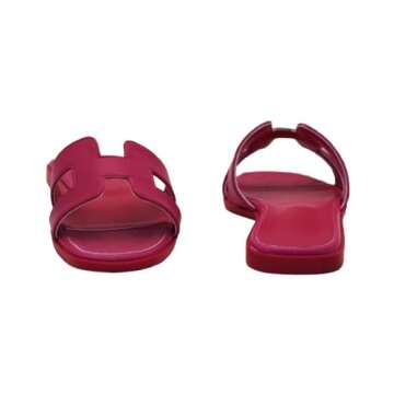 Women's Flat Sandals, Slip on Slides Summer Fall Shoes Cute Open Toe Slippers (Magenta Pink, Adult, Women, 10, Numeric, US Footwear Size System, Medium)