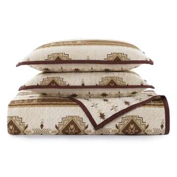 Paseo Road by HiEnd Accents Dakota Western Bedding 3 Piece Quilt Set with Pillow Shams, King Aztec Bedding Set, Brown Tribal Southwestern Bedding, Geometric Pattern Cotton Reversible Rustic Bed Set