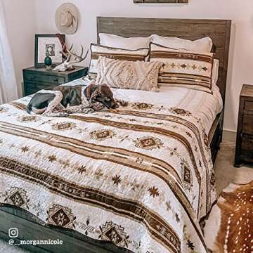 Paseo Road by HiEnd Accents Dakota Western Bedding 3 Piece Quilt Set with Pillow Shams, King Aztec Bedding Set, Brown Tribal Southwestern Bedding, Geometric Pattern Cotton Reversible Rustic Bed Set