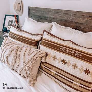 Paseo Road by HiEnd Accents Dakota Western Bedding 3 Piece Quilt Set with Pillow Shams, King Aztec Bedding Set, Brown Tribal Southwestern Bedding, Geometric Pattern Cotton Reversible Rustic Bed Set