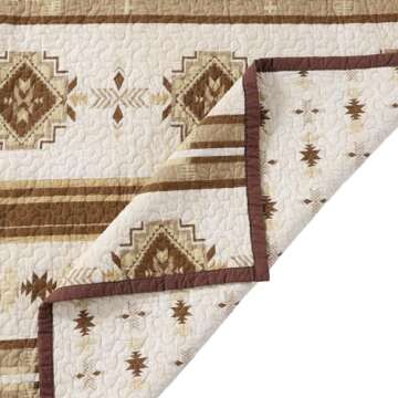 Paseo Road by HiEnd Accents Dakota Western Bedding 3 Piece Quilt Set with Pillow Shams, King Aztec Bedding Set, Brown Tribal Southwestern Bedding, Geometric Pattern Cotton Reversible Rustic Bed Set