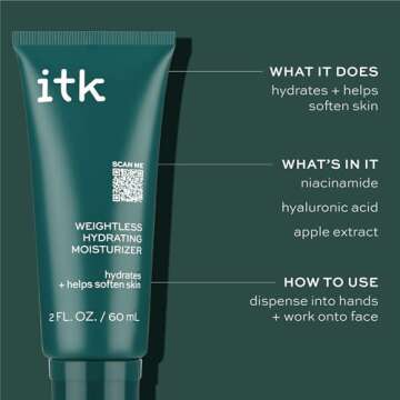 ITK Skincare Weightless Hydrating Face Moisturizer - Hydrates + Smoothes Skin - Niacinamide - Brighten Dark Spots - Hyaluronic Acid - Maintain Moisture Levels - Vitamin E-infused, 2 fl. oz