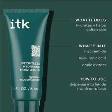 ITK Skincare Weightless Hydrating Face Moisturizer - Hydrates + Smoothes Skin - Niacinamide - Brighten Dark Spots - Hyaluronic Acid - Maintain Moisture Levels - Vitamin E-infused, 2 fl. oz