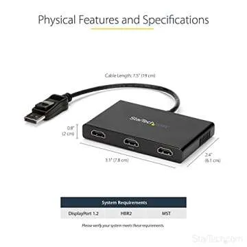 StarTech.com 3-Port Multi Monitor Adapter - DisplayPort 1.2 to 3x HDMI MST Hub - Triple 1080p HDMI Monitors - Extended or Cloned Display mode - Windows PCs Only - DP to 3x HDMI Splitter (MSTDP123HD)